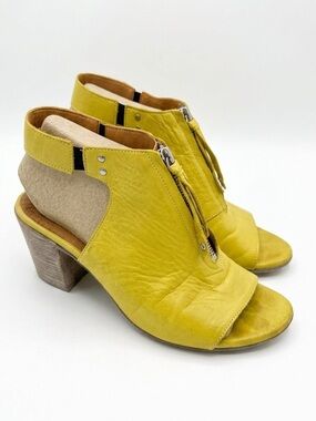 MIZ MOOZ Citrus Yellow Leather Saga Shoetie Sling Back Peep Toe Chunky Zipper 38